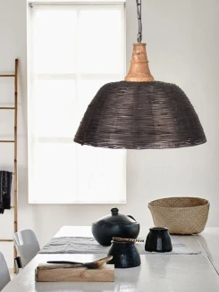 Lampa rattanowa nad stół – czarna boho, pleciona