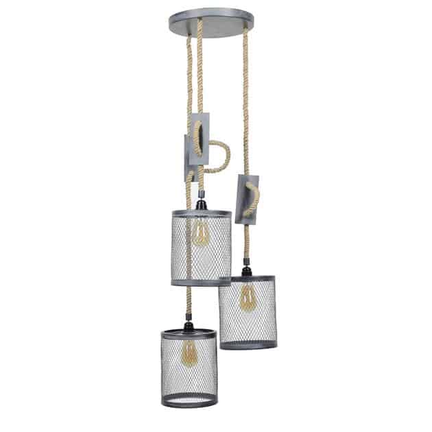 loftowa lampa potrójna na sznurze jutrowym