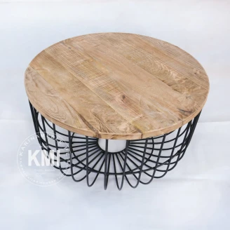 meble industrialne designerski stolik kosz z metalu i drewna mango duży RETI