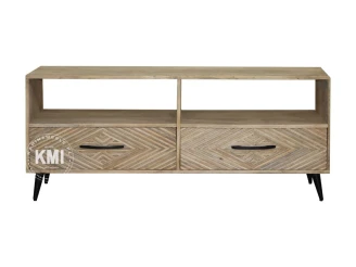 meble loftowe szafka rtv drewniana z geometrycznym wzorem STRIPES 140 cm