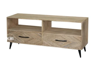 meble indyjskie szafka rtv drewniana z geometrycznym wzorem STRIPES 140 cm