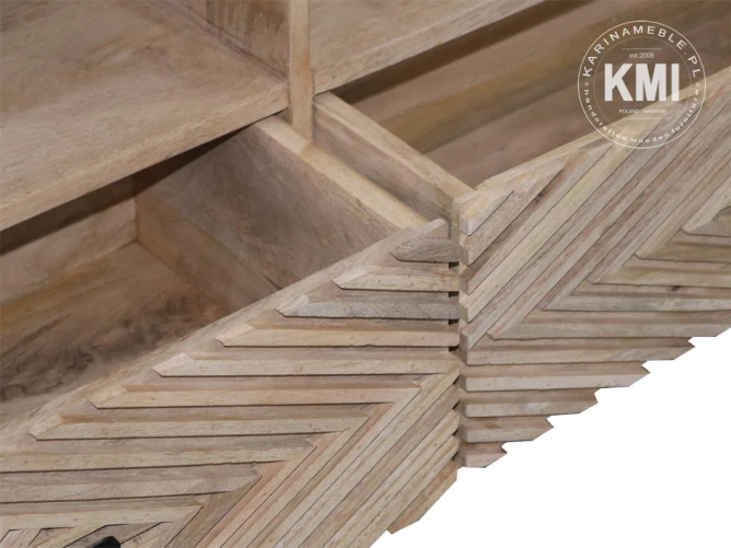meble do salonu szafka rtv drewniana z geometrycznym wzorem STRIPES 140 cm