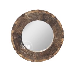 okrągłe lustro loftowe w ramie ze starego drewna 60 cm