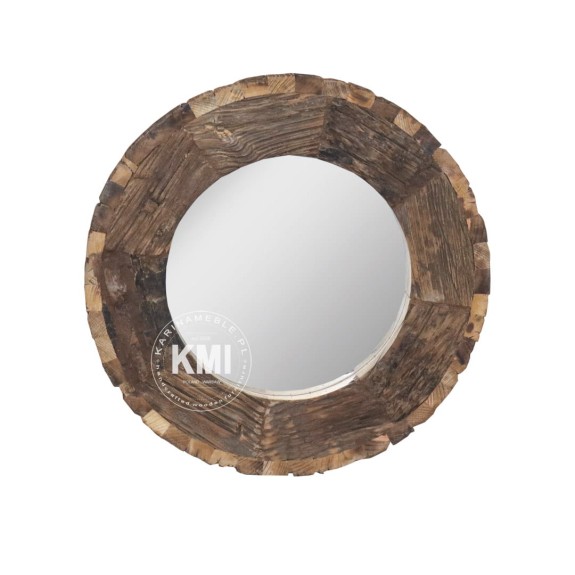 okrągłe lustro loftowe w ramie ze starego drewna 80 cm
