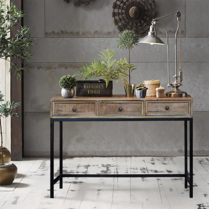 Meble Industrialne | biurko Roma z drewna mango w stylu loft
