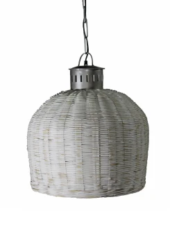 ręcznie robiona lampa rattanowa biała