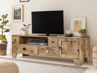 Szafka RTV z drewna mango Sahara – designerski mebel indyjski