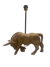 Lampa Drewniana Stojąca BULL | Rzeźba Byka z Litego Drewna Mango
