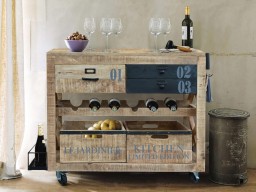 Drewniany Barek na Kółkach z Szufladami 118 cm | Wyspa Kuchenna Loft