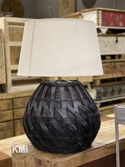lampa stołowa bambusowa czarna z abażurem XL