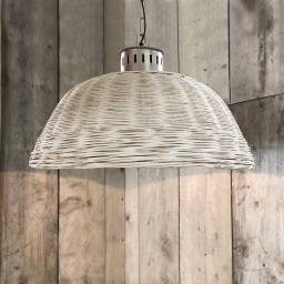 duża lampa na stół rattanowa biała styl boho XL