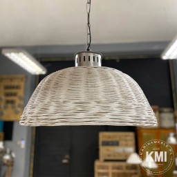 duża lampa na stół rattanowa biała styl boho XL