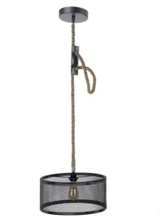 Loftowa lampa Siatka – czarna lampa industrialna z jutowym sznurkiem