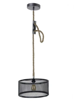 Loftowa lampa Siatka – czarna lampa industrialna z jutowym sznurkiem