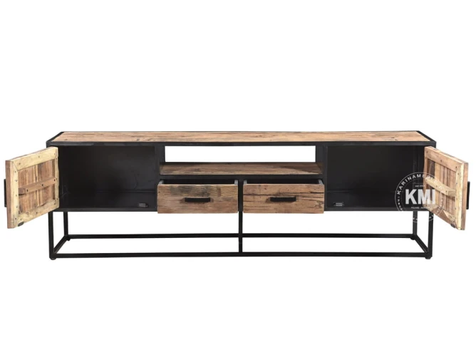 meble loftowe industrialna szafka rtv OFF ROAD ze starego drewna i metalu 180 cm