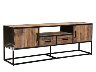 meble designerskie industrialna szafka rtv OFF ROAD ze starego drewna i metalu 180 cm
