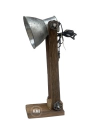 mała loftowa lampa biurkowa ze starego drewna i metalu