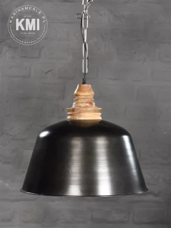 duża metalowa lampa loftowa czarna plus drewno XL