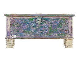 Indyjska skrzynia rzeźbiona 97 cm – kolorowe meble drewniane orientalne