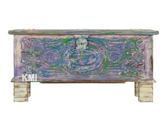 Indyjska skrzynia rzeźbiona 97 cm – kolorowe meble drewniane orientalne