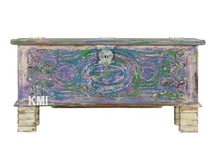 Indyjska skrzynia rzeźbiona 97 cm – kolorowe meble drewniane orientalne