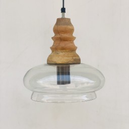Lampa loftowa vintage szkło i drewno | indyjskie rustykalne