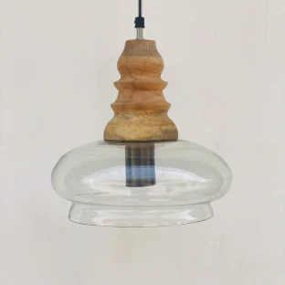 Lampa loftowa vintage szkło i drewno | indyjskie rustykalne