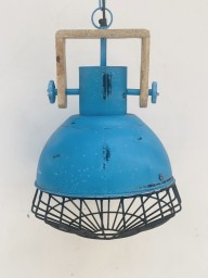 lampa loftowa sufitowa postarzana niebieska drewniany uchwyt
