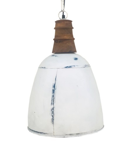 lampa loftowa metalowa biała plus drewno postarzana