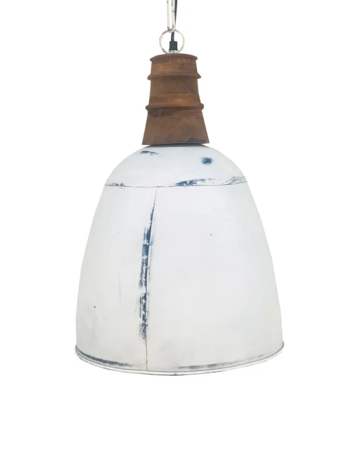 lampa loftowa metalowa biała plus drewno postarzana
