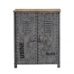 front komody z szarego metalu z nitami i czarnymi napisami usine no 58 meble industrialne