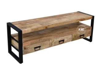 meble vintage loftowa szafka rtv z drewna mango i metalu