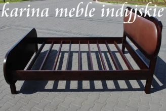 drewniane łózko indyjskie skórzany zagłówek