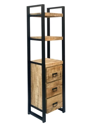 Wąska biblioteczka loftowa z szufladami Just For Me 180 cm | Drewno mango