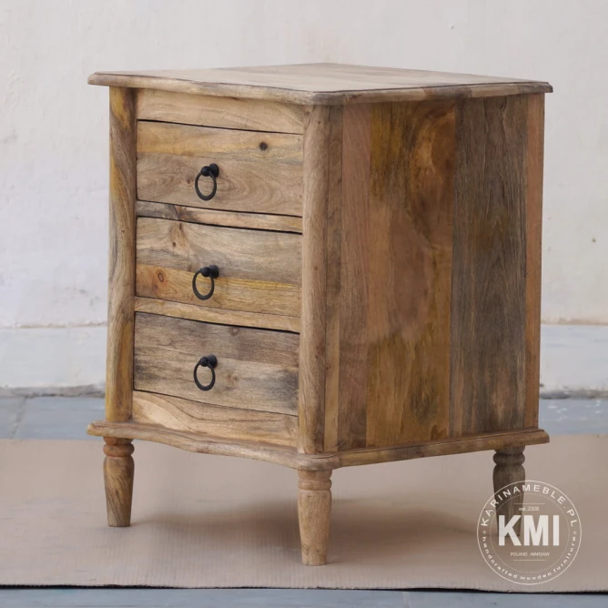 meble w stylu boho drewniana szafka nocna z szufladami naturalna