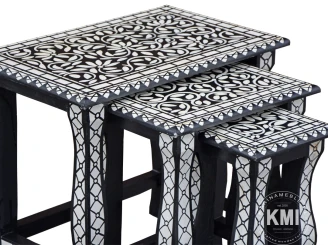meble do salonu | trzy indyjskie stolikczki Black & White