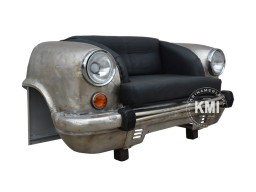 Sofa loftowa Ambasador metalowa i czarna skóra | meble industrialne