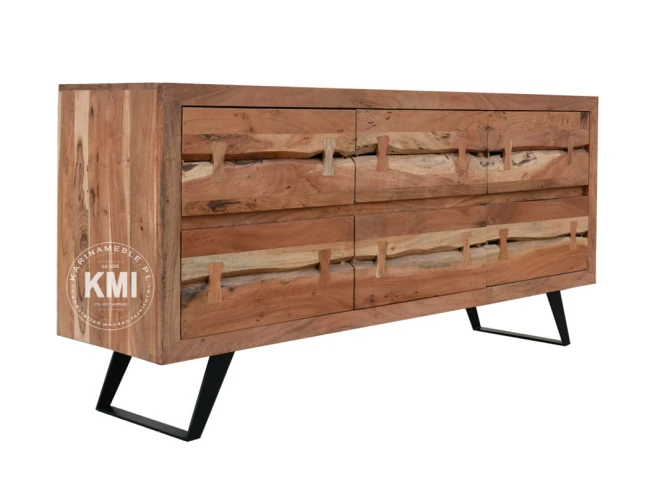 meble do sypialni loftowa komoda Organic z 6 szufladami w naturalnym odcieniu drewna akacji