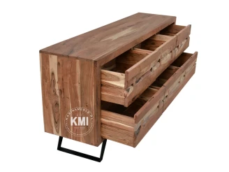 meble do gabinetu industrialna komoda Organic naturalny kolor drewna 6 szuflad i solidne czarne nogi