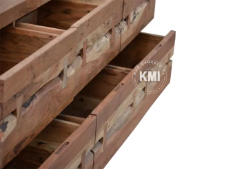 meble do salonu komoda loftowa Organic wykonana z litego drewna z 6 praktycznymi szufladami w naturalnym kolorze