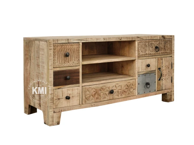 meble industrialne drewniana szafka rtv CHAKRA naturalny odcień 120 cm