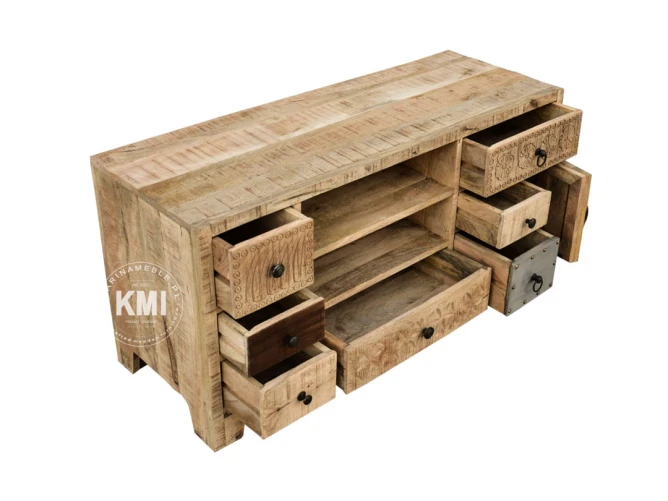 meble indyjskie drewniana szafka rtv CHAKRA naturalny odcień 120 cm