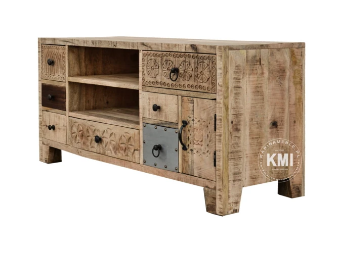 meble do salonu drewniana szafka rtv CHAKRA naturalny odcień 120 cm