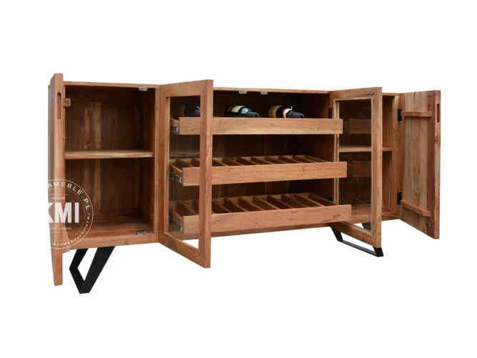 otwarte drzwiczki komody organic 3 wysuwane szuflady na wino pojemne polki