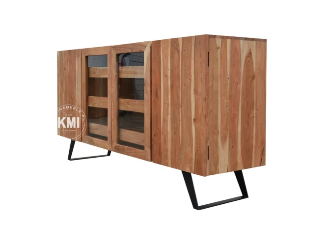 komoda loftowa organic z akacji indyjskiej detal frontu z litego drewna