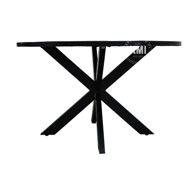 meble industrialne okrągły stół 130 cm w stylu loft z blatem ze starego drewna mozaika
