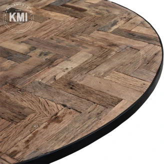 meble do salonu okrągły stół 130 cm w stylu loft z blatem ze starego drewna mozaika