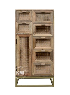 komoda z drewna mango Sawana naturalny kolor 6 szuflad szafka złota metalowa podstawa