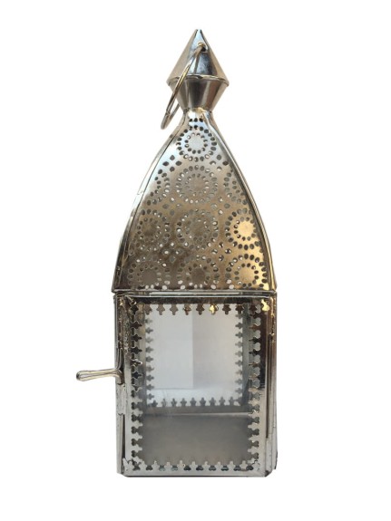 lampion marokański latarenka srebrna z metalu i szkła