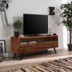 Loftowa szafka RTV Organic Light Walnut z drewna i metalowymi nogami – stylowy mebel industrialny.